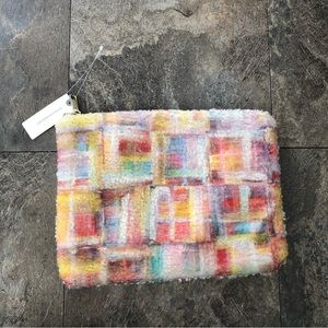 NWT Anthropologie Checked Fluffy Sherpa Bag Pouch